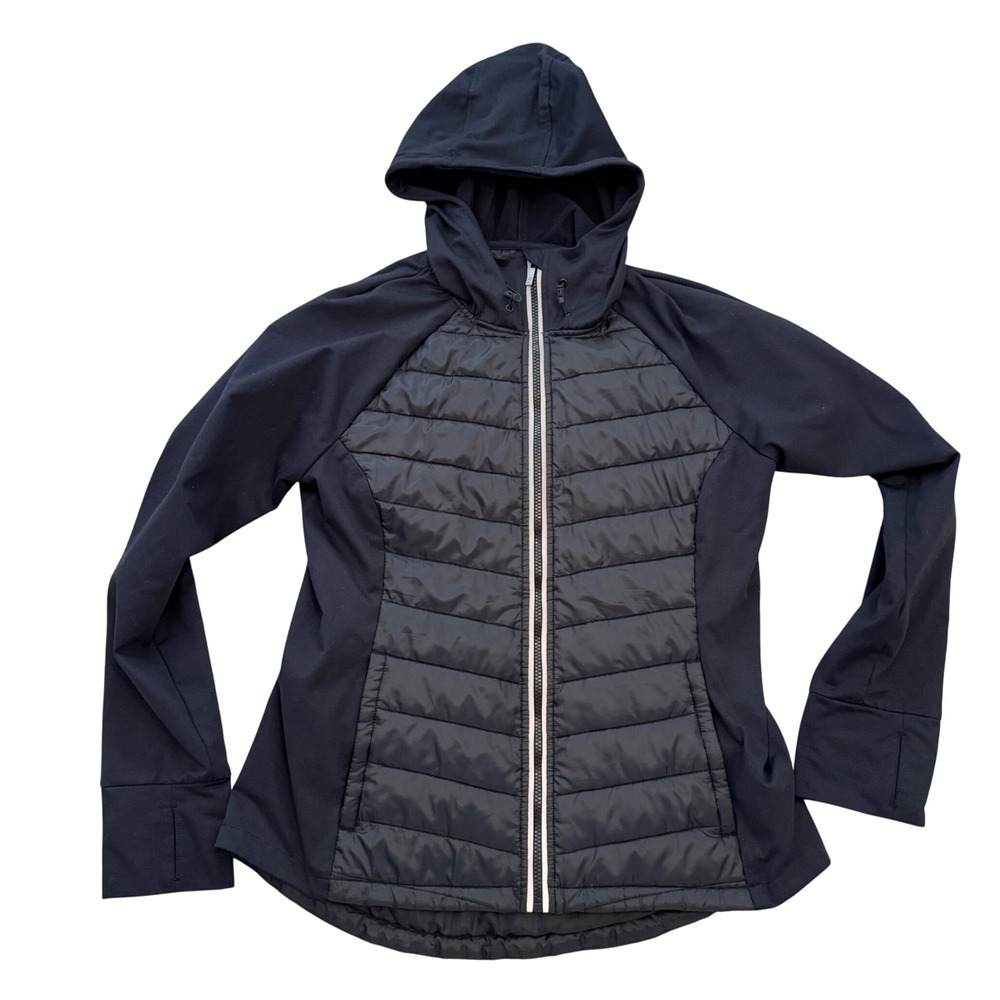 Kyodan Outdoor Hybrid Hooded Jacket Womens XL Black Quilted Softshell Thumbholes